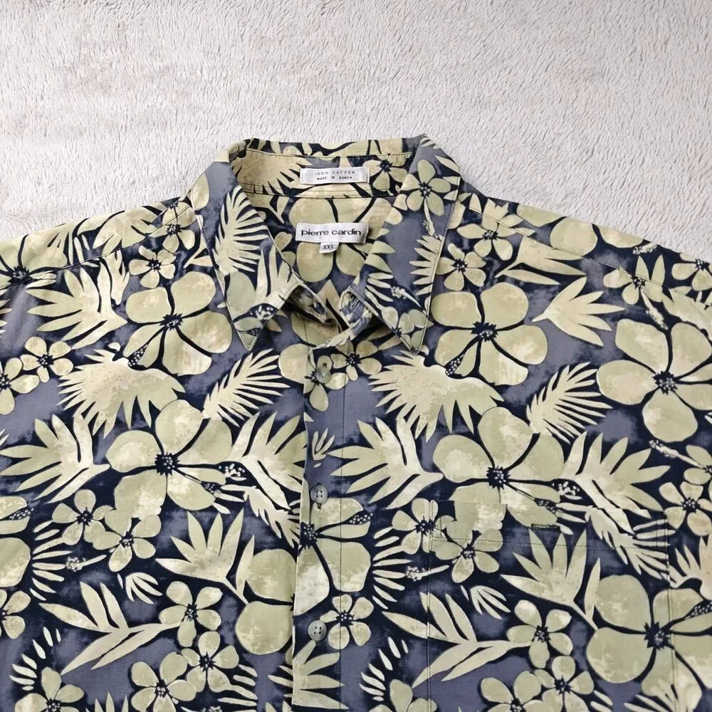 Vintage Pierre Cardin Shirt Men's XXL Hawaiian Floral Beach Vacation 100% Cotton